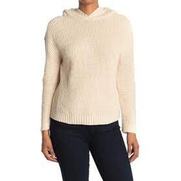 Abound Cozy Ribbed Knit Long Sleeve Hoodie Sweater Heather Beige Size Medium NWT - Picture 1 of 8